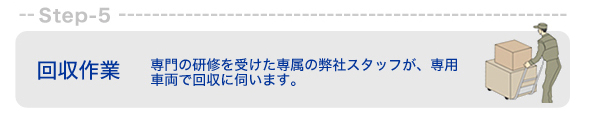 研修済み当社員と専用車両とでWで安心回収です。